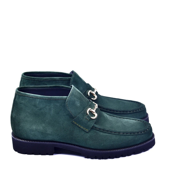 Corrente C03201 5786S Men's Shoes Green Suede Leather Bit Buckle Ankle Boots (CRT1320)-AmbrogioShoes