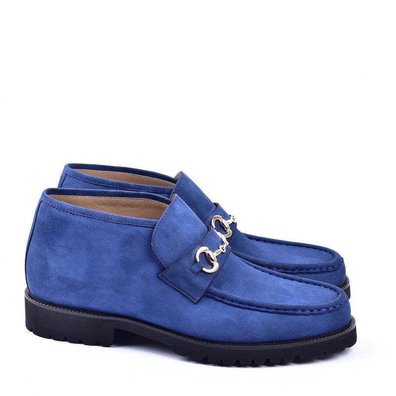 Corrente C03202 5786S Men's Shoes Blue Suede Leather Bit Buckle Ankle Boots (CRT1321)-AmbrogioShoes