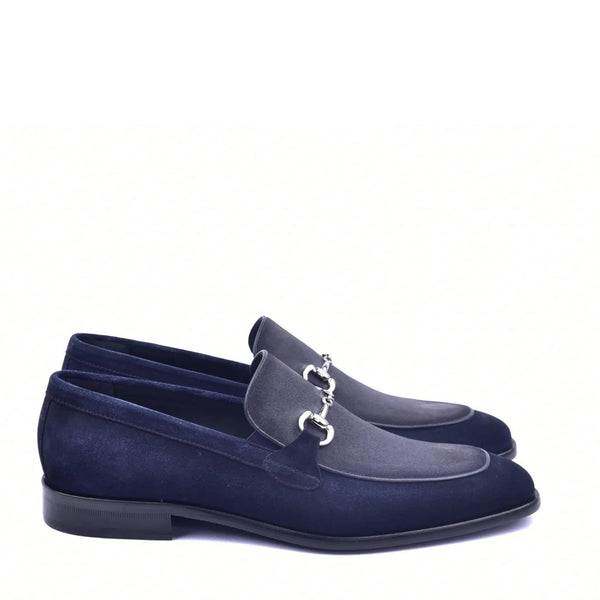 Corrente C11107 6376S Men's Shoes Navy Suede Bit Buckle Loafers (CRT1335)-AmbrogioShoes