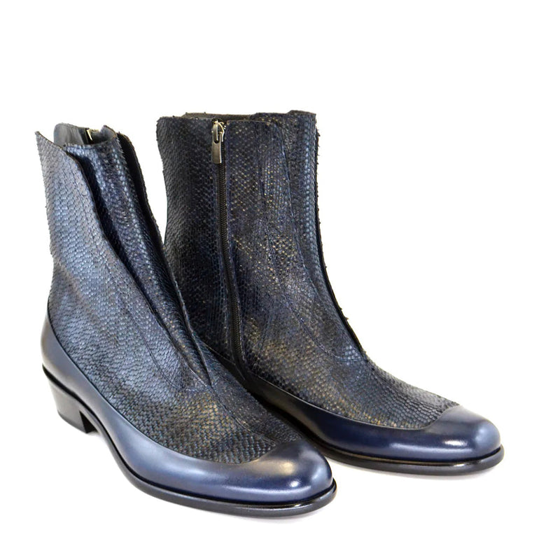 Corrente C202 3273 Men's Shoes Navy Side Zipper Python Boots (CRT1345)-AmbrogioShoes