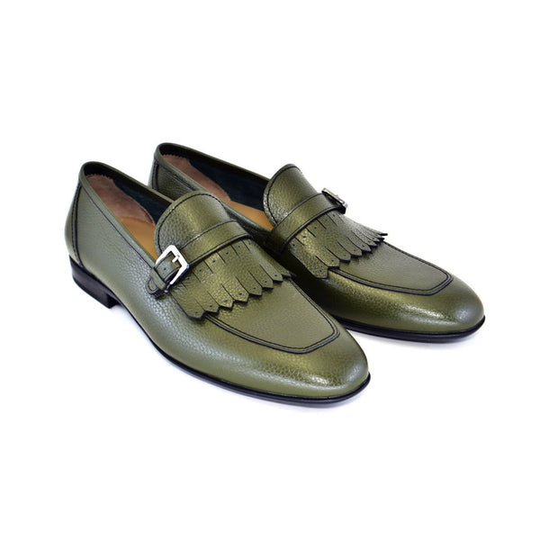 Corrente Men's Shoes Green Calf-Skin Leather Monk-Strap Loafers 4728 (CRT1088)-AmbrogioShoes