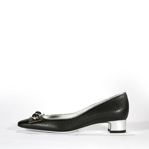 Dolce & Gabbana 4238 Women's Shoes Black Calf-Skin Leather Slip-On Pump (DGW20)-AmbrogioShoes