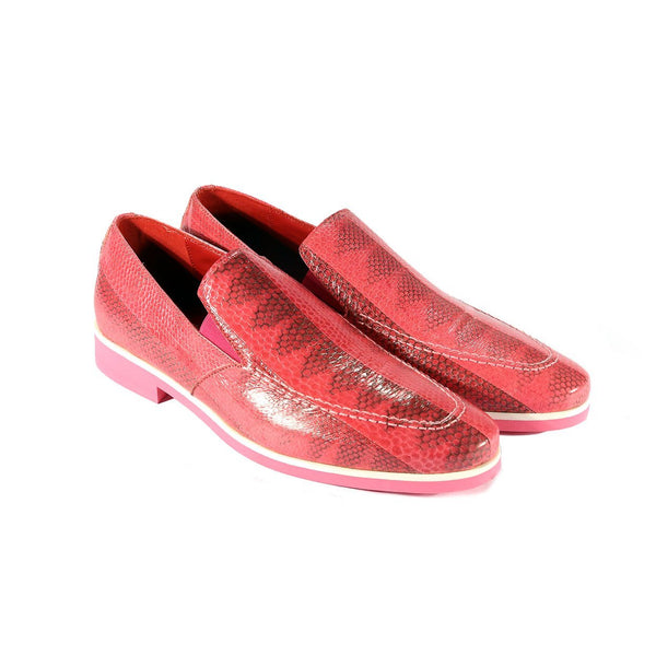 Fennix Daniel Men's Shoes Pink Python Print / Eel-Skin Slip-on Loafers (FXS2601)-AmbrogioShoes