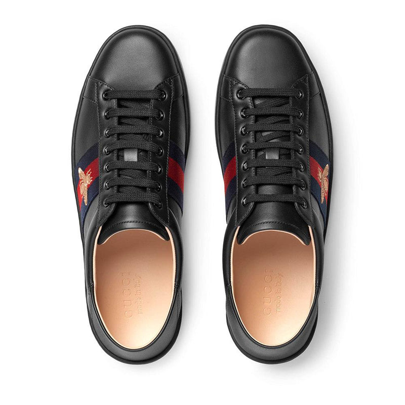 Gucci 473762 Ace Men's Shoes Black Embroidered Calf-Skin Leather Casual Sneakers (GGM1716)-AmbrogioShoes