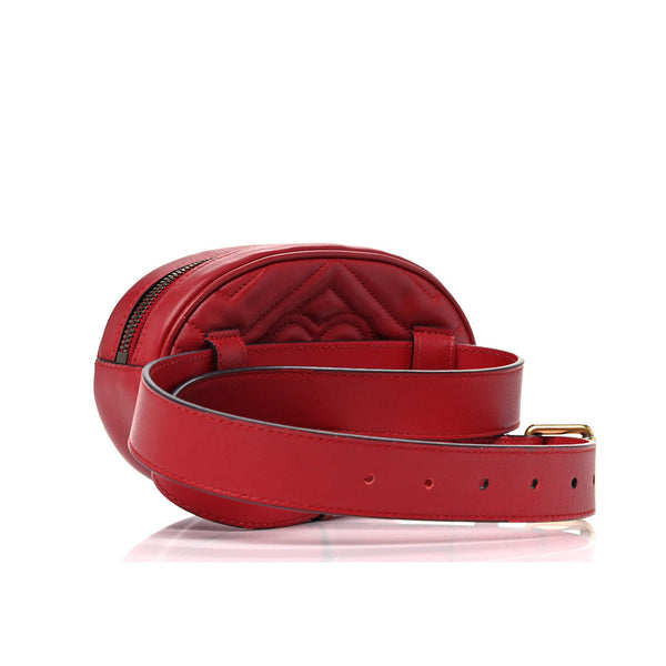 Gucci 476434 DSVRT 6433 Marmont 2.0 Women's Red Matelasse Leather Belt Bag (GG2072)-AmbrogioShoes