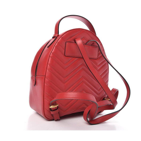 Gucci 476671 001998 GG Marmont Women's Hibiscus Red Matelasse Leather Backpack (GG2062)-AmbrogioShoes