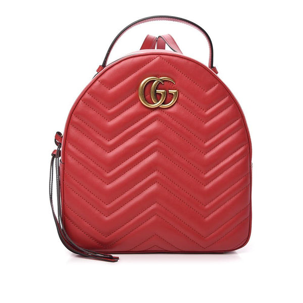 Gucci 476671 001998 GG Marmont Women's Hibiscus Red Matelasse Leather Backpack (GG2062)-AmbrogioShoes