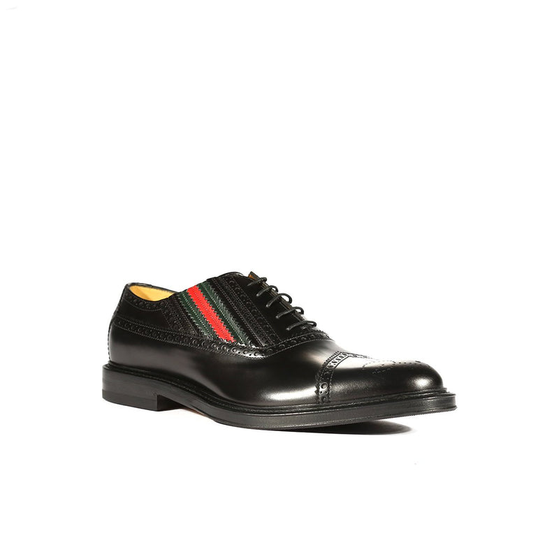 Gucci 547592 0GQ30 1078 Men's Shoes Black Calf-Skin Leather Cap-Toe Oxfords (GGM1719)-AmbrogioShoes