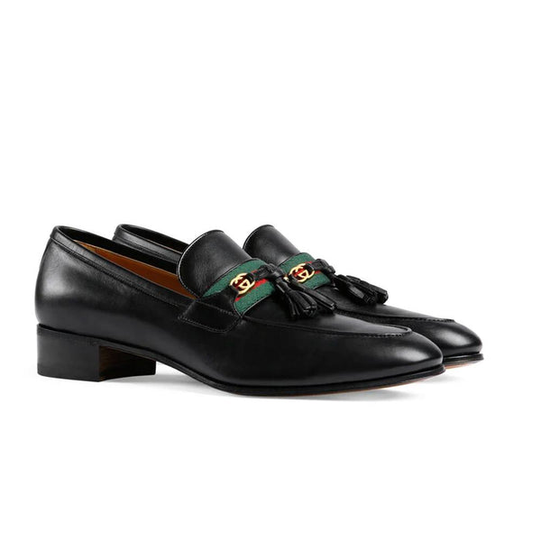 Gucci 624720 1W310 1066 Men's Shoes Black Jakarta leather Tassels Loafers (GGM1721)-AmbrogioShoes