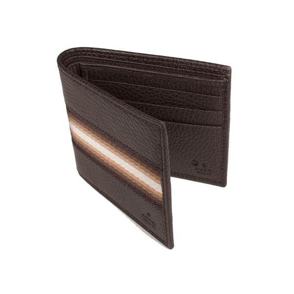 Gucci Men' s Wallet Signature Brown Leather Web Brown / White Stripe Fabric (GGMW2012)-AmbrogioShoes