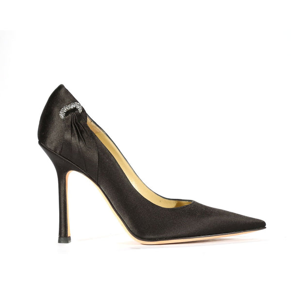 Jimmy Choo Women's Shoes Black Satin & Leather Pumps (JCW06)-AmbrogioShoes