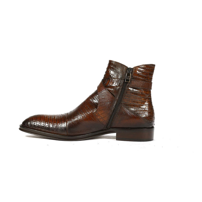 Jo Ghost 1858 Men's Shoes Brown Lizard Print / Calf-Skin Leather Buckle Boots (JG5258)-AmbrogioShoes