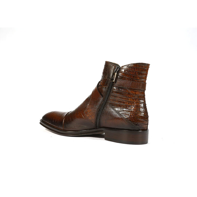 Jo Ghost 1858 Men's Shoes Brown Lizard Print / Calf-Skin Leather Buckle Boots (JG5258)-AmbrogioShoes