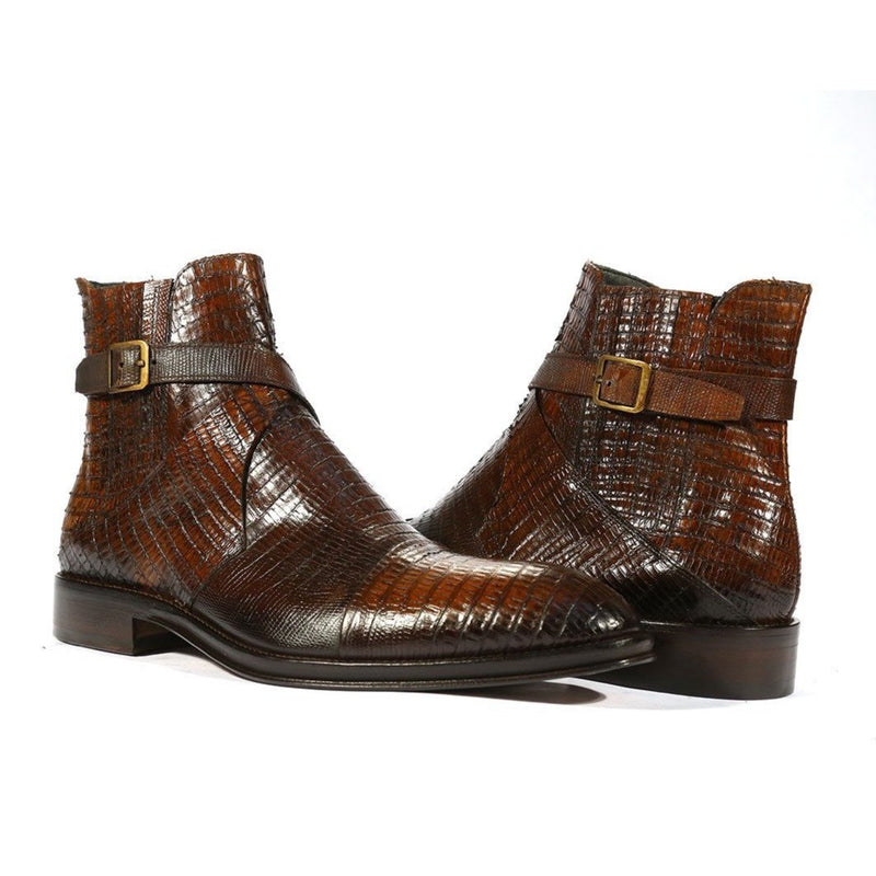 Jo Ghost 1858 Men's Shoes Brown Lizard Print / Calf-Skin Leather Buckle Boots (JG5258)-AmbrogioShoes