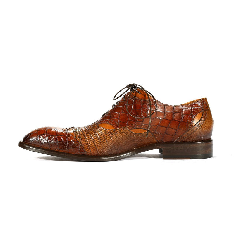 Jo Ghost 2025 Men's Shoes Brown Alligator & Lizard Print / Calf-Skin Leather Oxfords (JG5262)-AmbrogioShoes