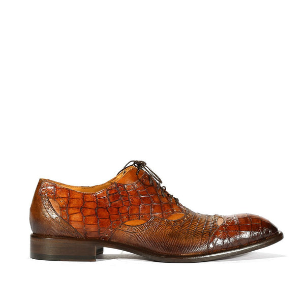 Jo Ghost 2025 Men's Shoes Brown Alligator & Lizard Print / Calf-Skin Leather Oxfords (JG5262)-AmbrogioShoes