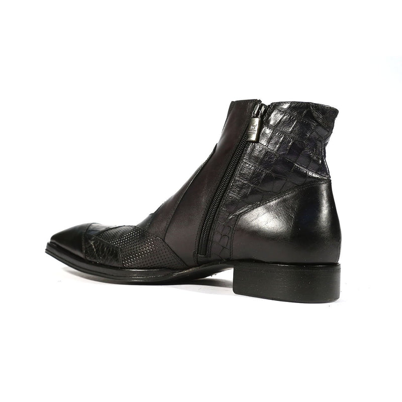 Jo Ghost 2030 Men's Shoes Black & Navy Texture / Crocodile Print / Calf-Skin Leather Boots (JG5255)-AmbrogioShoes