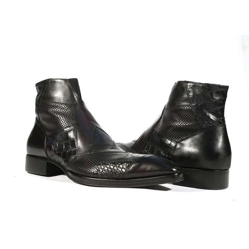 Jo Ghost 2030 Men's Shoes Black & Navy Texture / Crocodile Print / Calf-Skin Leather Boots (JG5255)-AmbrogioShoes