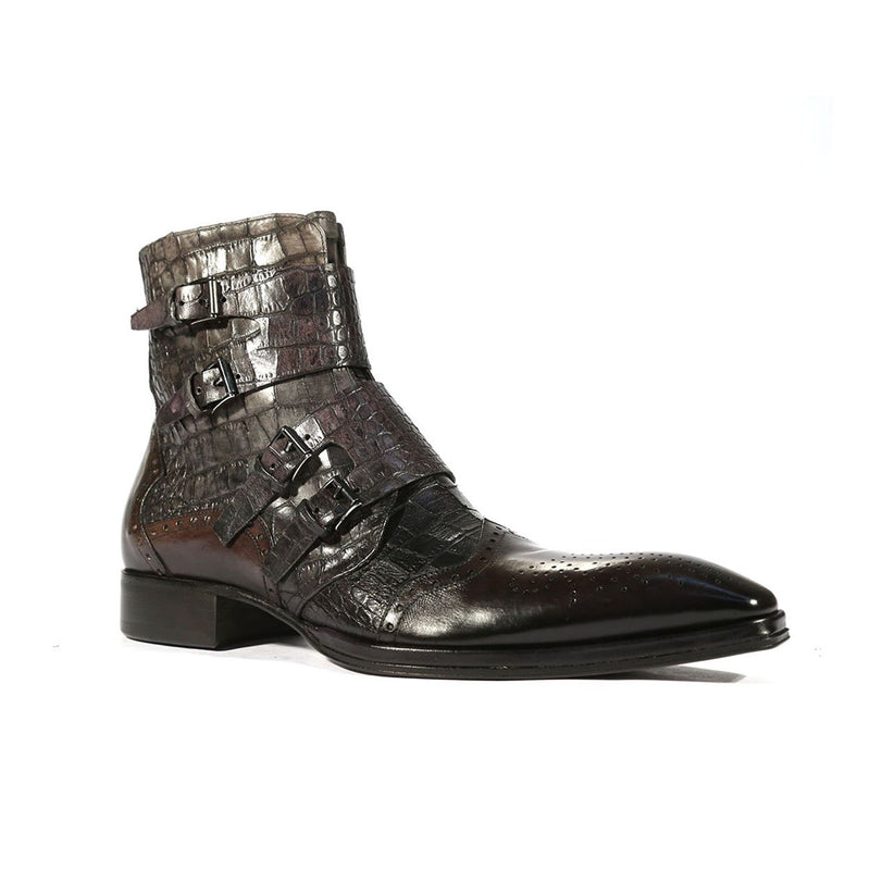 Jo Ghost 988 Men's Shoes Multi-Color Crocodile Print / Calf-Skin Leather Buckle Boots (JG5256)-AmbrogioShoes