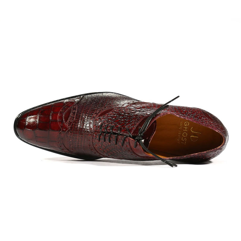 Jo Ghost Men's Shoes Burgundy Alligator Print / Calf-Skin Leather Oxfords 2025 (JG5206)-AmbrogioShoes