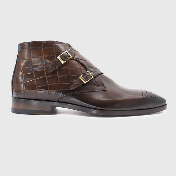 Maglieriapelle Erdek Men's Shoes Tobacco Texture Print / Calf-Skin Leather Chukka Boots (MG1323)-AmbrogioShoes