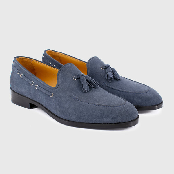 Maglieriapelle Kekova Men's Shoes Blue Suede Leather Tassels Loafers (MG1304)-AmbrogioShoes