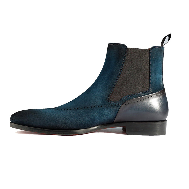 Magnanni 23501 Men's Shoes Turquoise Blue Suede / Patina Leather Chelsea Boots (MAGS1085)-AmbrogioShoes