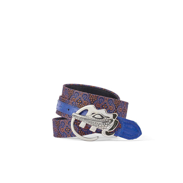 Mauri 0100/35 Men's Black, Blue & Orange Exotic Crocodile / Matahari Fabric Belt (MAB1045)-AmbrogioShoes