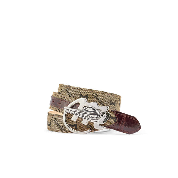 Mauri 0100/35 Men's Sport Rust & Taupe Exotic Crocodile / Mauri Fabric Belt (MAB1043)-AmbrogioShoes