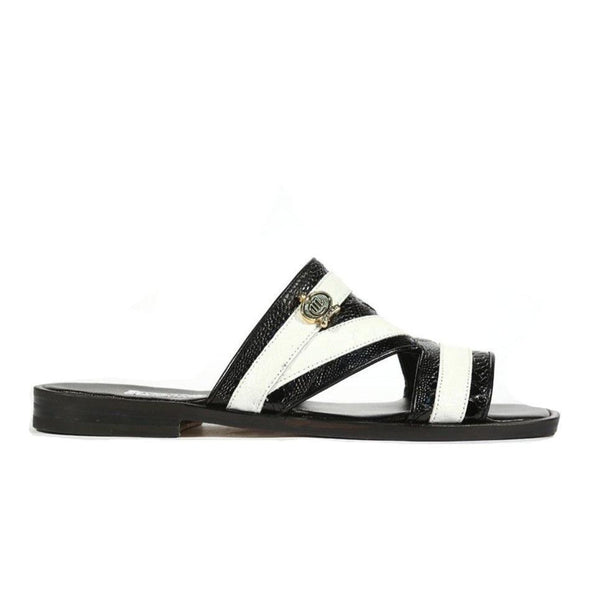 Mauri Sandals 5068 Sarasota Sandals Men's Black & White Exotic Ostrich Shoes (MA5116-B)-AmbrogioShoes