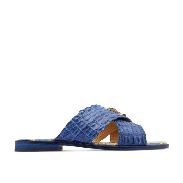 Mauri 5134 Coral Men's Shoes Caribbean Blue Exotic Hornback Slip-On Sandals (MA5440)-AmbrogioShoes