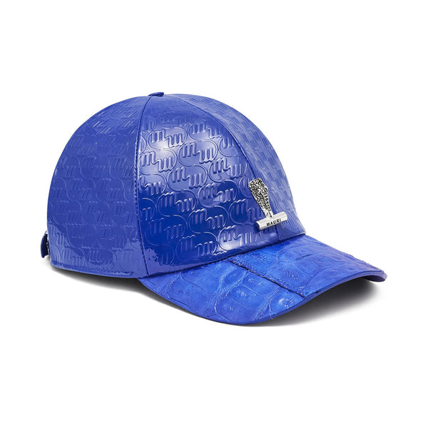 Mauri H65 Men's Royal Blue Exotic Caiman Crocodile / Nappa Embbosed Hat (MAH1011)-AmbrogioShoes