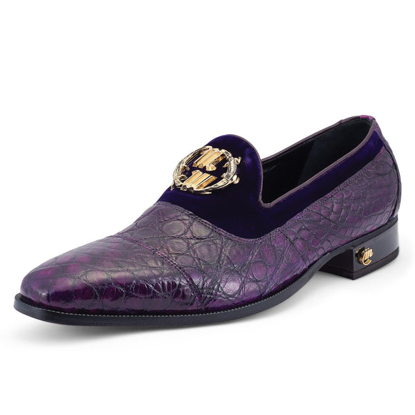 Mauri Count 3215 Men's Shoes Violet Exotic Alligator / Velvet Slip-On Loafers (MA5473)-AmbrogioShoes