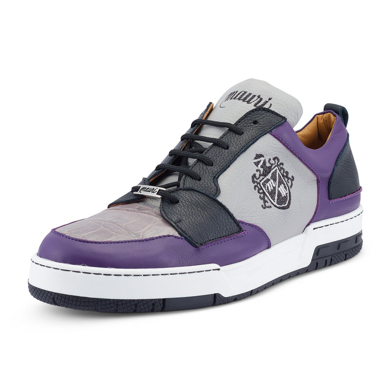 Mauri Crest 8461 Men's Shoes Purple & Light Gray Exotic Crocodile / Calf-Skin Leather Casual Sneakers (MA5492)-AmbrogioShoes