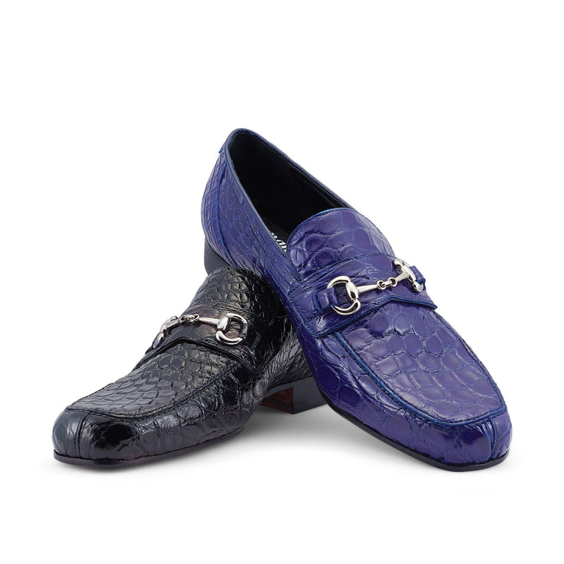 Mauri Executive 4885/2 Men's Shoes Royal Blue Alligator Split-Toe Horsebit Loafers (MA5477)-AmbrogioShoes
