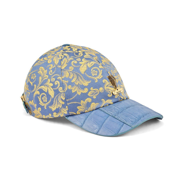 Mauri H65 Men's New Blue Exotic Crocodile / Gobelins Fabric Hat (MAH1021)-AmbrogioShoes