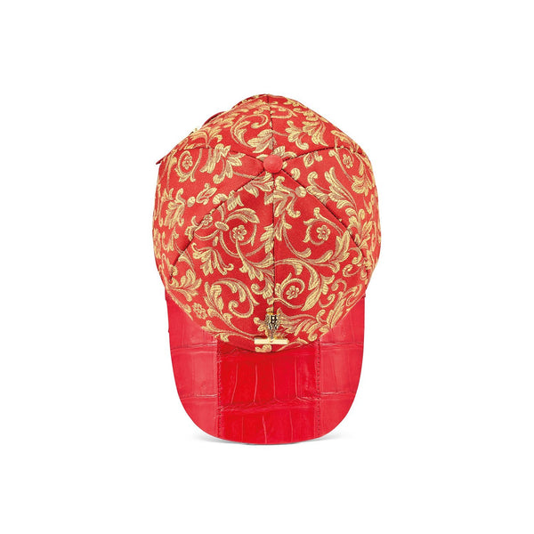 Mauri H65 Men's Red Exotic Crocodile / Gobelins Fabric Hat (MAH1020)-AmbrogioShoes