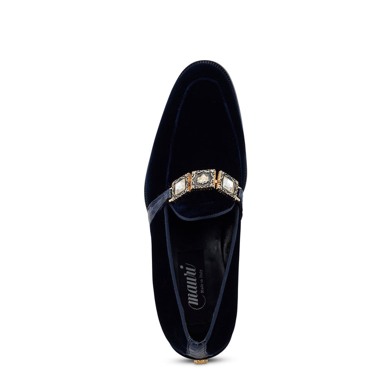 Mauri Lavish 4940/2 Men's Shoes Wonder Blue Exotic Alligator / Velvet Slip-On Loafers (MA5470)-AmbrogioShoes