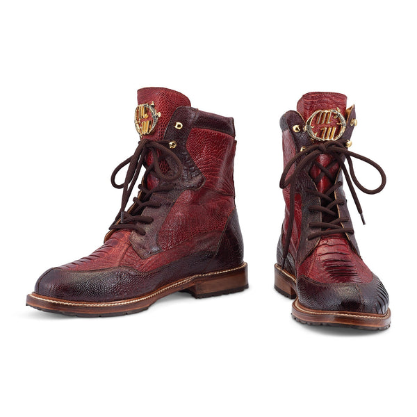 Mauri Recon 4989 Men's Shoes T Moro Red & Gold Exotic Ostrich Combat Boots (MA5482)-AmbrogioShoes