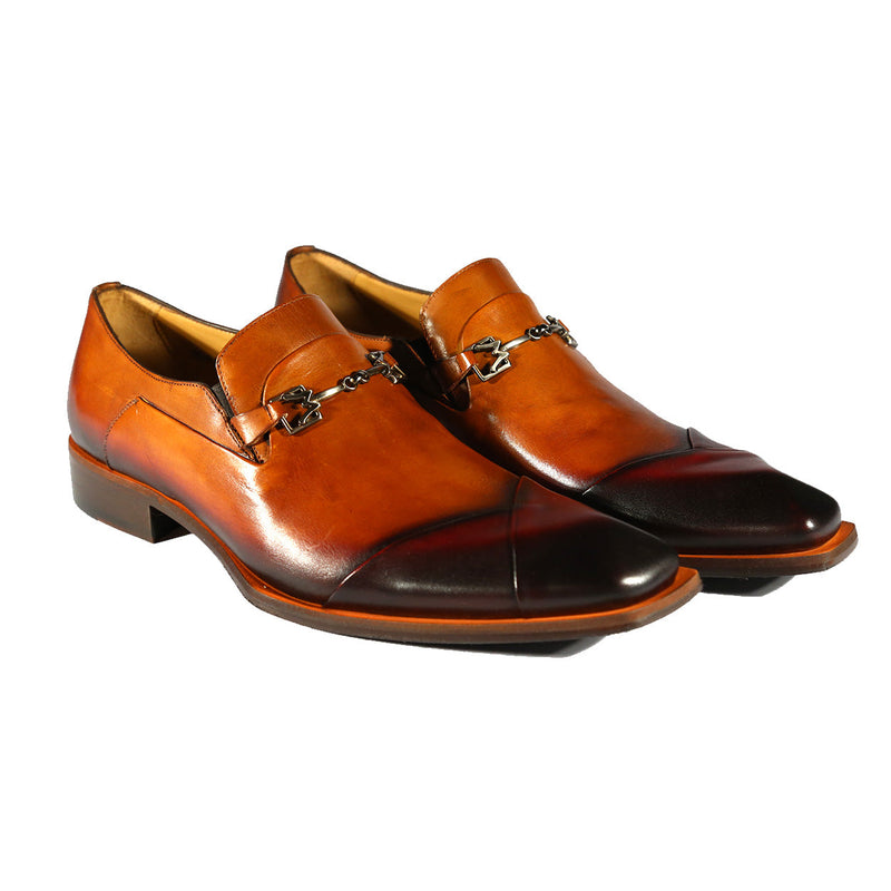 Mezlan 20282 Men's Shoes Honey & Burgundy Calf-Skin Leather Asymmetrical Horsebit Loafers (MZS3480)-AmbrogioShoes