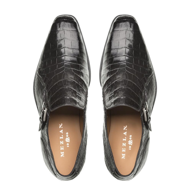 Mezlan 4773-F-SX102 Gore Men's Shoes Black Genuine Crocodile Monk-Strap Loafers (MZS3361)-AmbrogioShoes