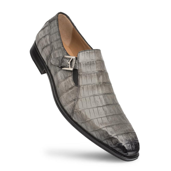 Mezlan 4773-F-SX102 Gore Men's Shoes Pearl Gray Genuine Crocodile Monk-Strap Loafers (MZ3378)-AmbrogioShoes