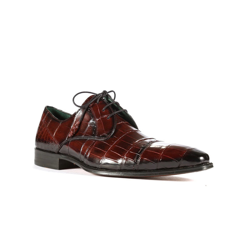 Mezlan 4818-J Men's Shoes Burgundy Exotic Alligator Skin Cap-Toe Derby Oxfords (MZS3389)-AmbrogioShoes