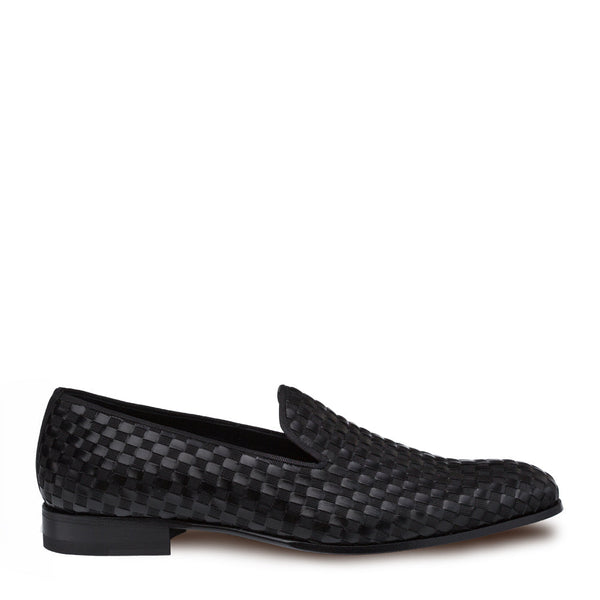 Mezlan 9048 Caba Men's Shoes Black Calf-Skin Leather Woven Venetian Slip On Loafers (MZ3498)-AmbrogioShoes