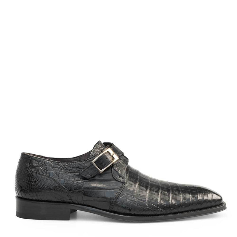 Mezlan Gabels Plain Toe Monk Strap Genuine Crocodile Black Men's Shoes (13778-F)-AmbrogioShoes