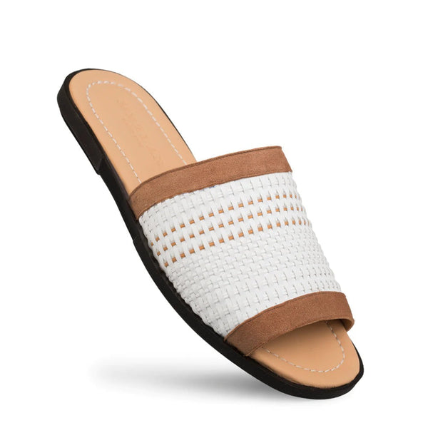 Mezlan R20258 Men's Shoes White Multi Woven Leather Slip-On Sandals (MZ3460)-AmbrogioShoes