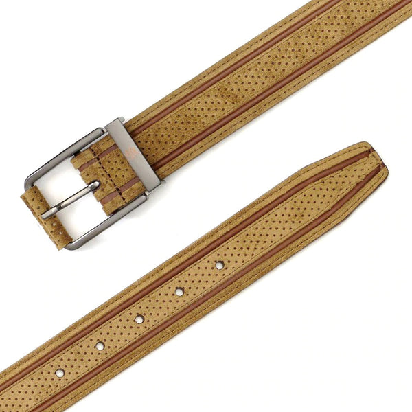 Mezlan RB11465 Camel & Cognac Perforated Suede Leather Men's Belt (MZB1208)-AmbrogioShoes