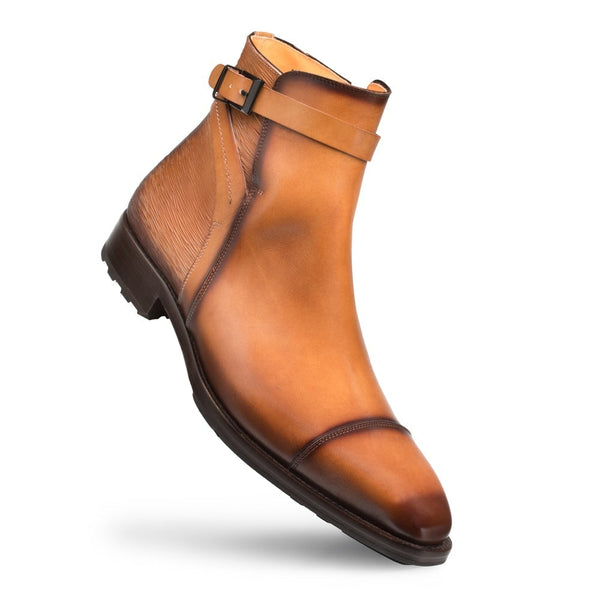 Mezlan S20114 Men's Shoes Cognac Patina Calf-Skin Leather Zip Boots (MZ3389)-AmbrogioShoes