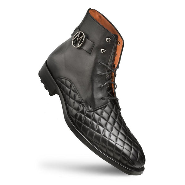 Mezlan S20129 Men's Shoes Black Quilted / Calf-Skin Leather Lace up Boots (MZ3417)-AmbrogioShoes