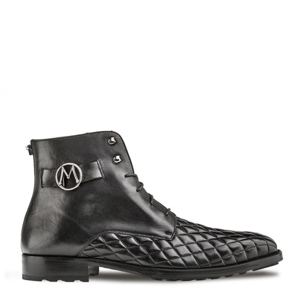Mezlan S20129 Men's Shoes Black Quilted / Calf-Skin Leather Lace up Boots (MZ3417)-AmbrogioShoes